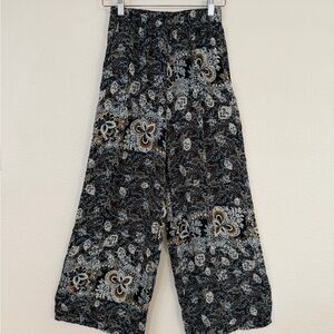 Zara Blue and Black Floral Print Elastic Waist Pants L size